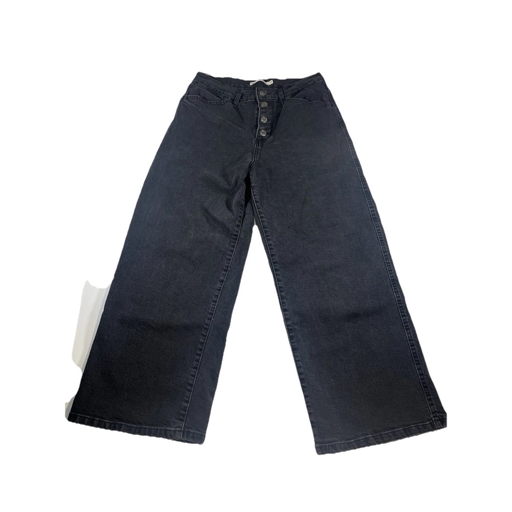 Levis Mile High Cropped Wide Leg Jeans Womens 29 Washed Black Button Fly